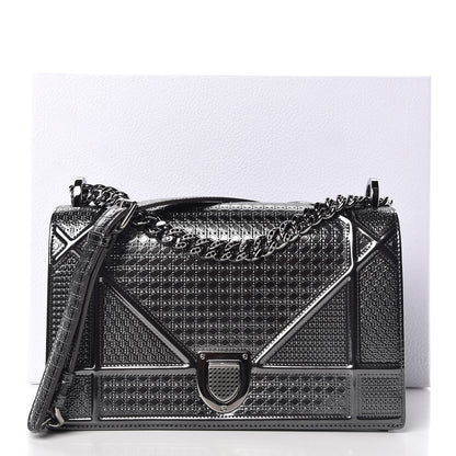 Christian Dior Metallic Patent Micro-Cannage Medium Diorama Flap Bag Graphite 11 of 11