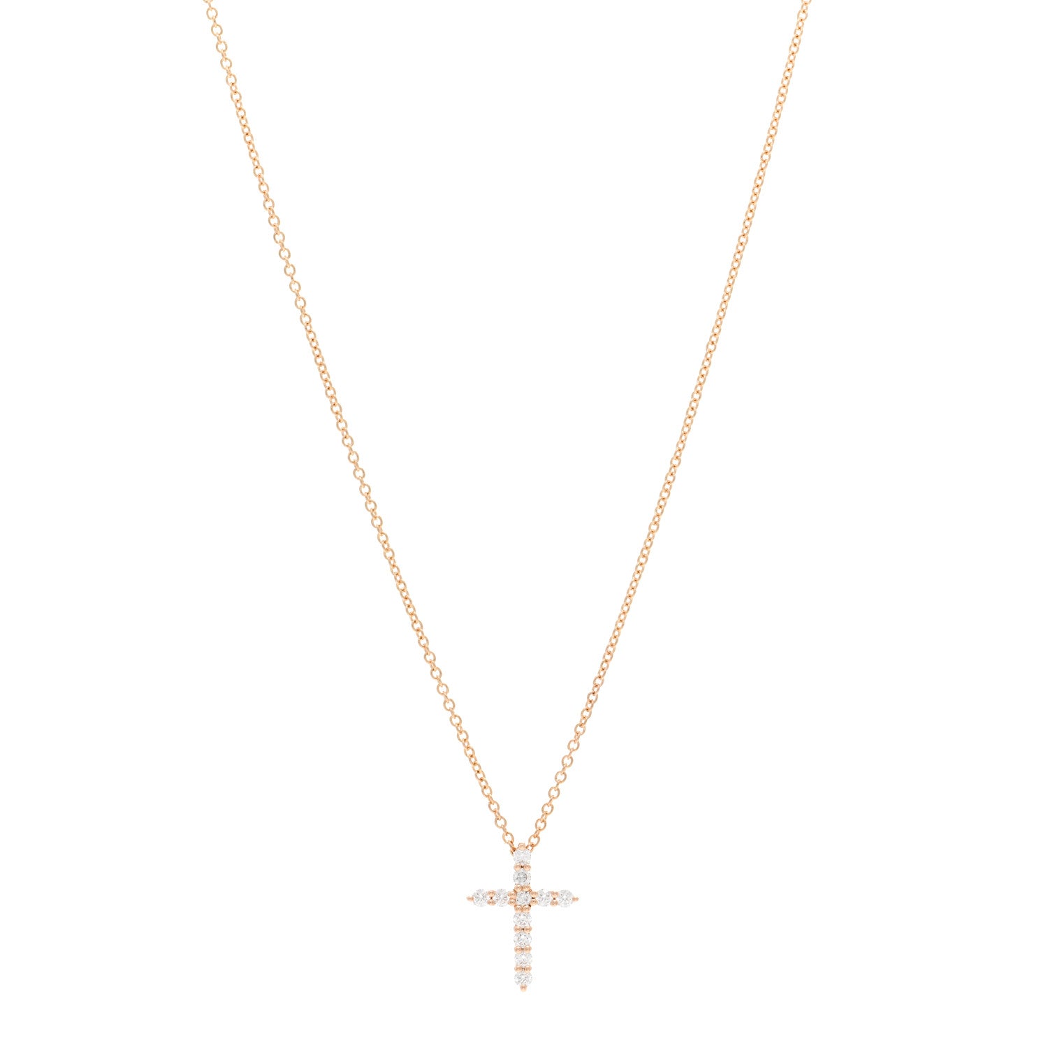 Tiffany 18K Yellow Gold Diamond Mini Cross Pendant Necklace 1 of 5