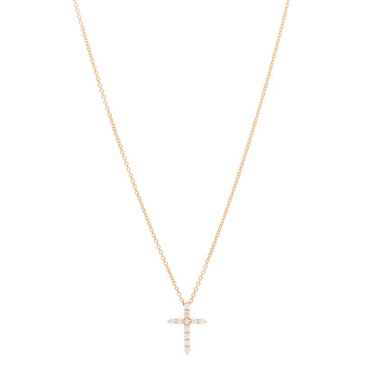 Tiffany 18K Yellow Gold Diamond Mini Cross Pendant Necklace 1 of 5
