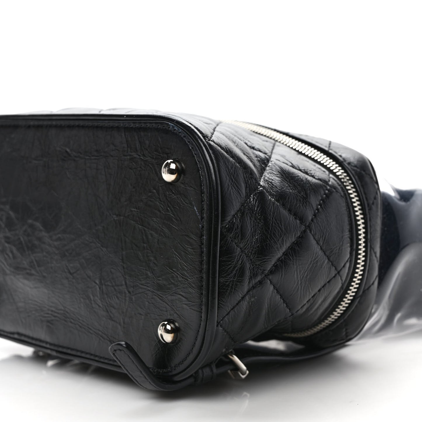 Crumpled Calfskin PVC Quilted Flap Black