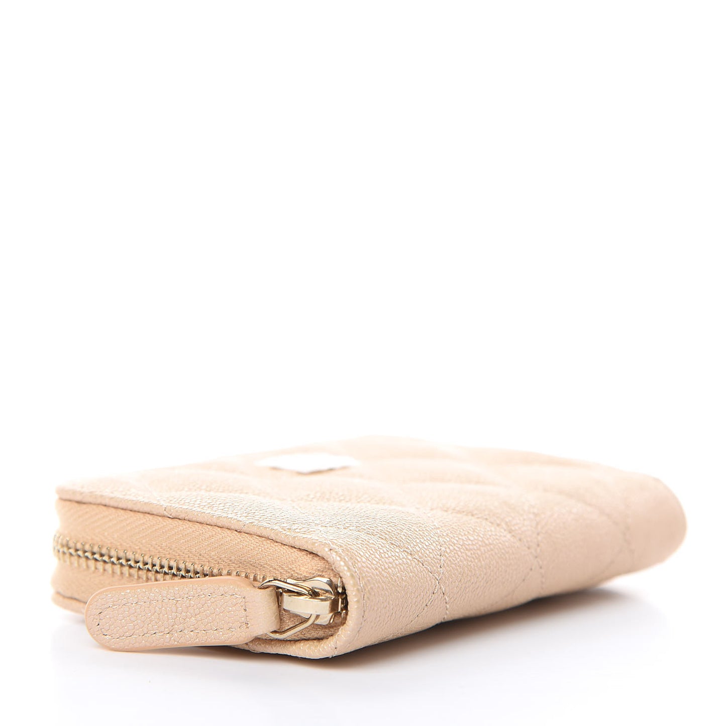 Iridescent Caviar Quilted Zip Around Coin Purse Beige