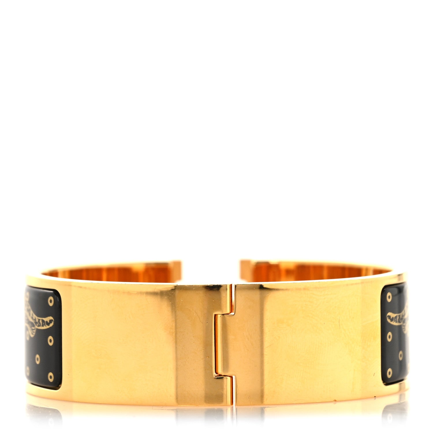Hermes Enamel Printed Wide Les Leopards Clic Clac H Bracelet GM Black Gold 3 of 4