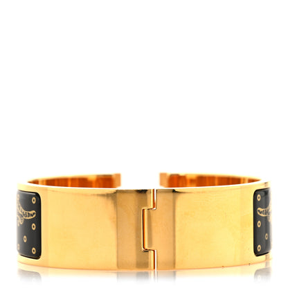 Hermes Enamel Printed Wide Les Leopards Clic Clac H Bracelet GM Black Gold 3 of 4
