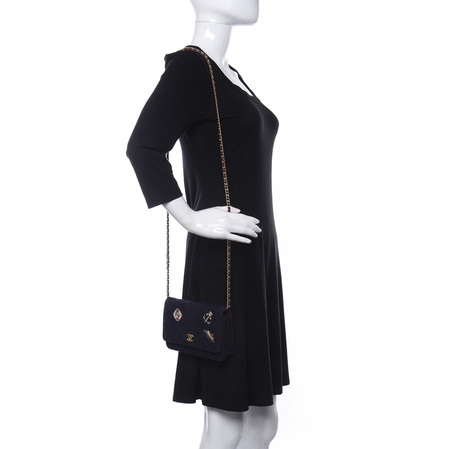 Felt Quilted Paris-Hamburg Charms Wallet On Chain WOC Dark Navy