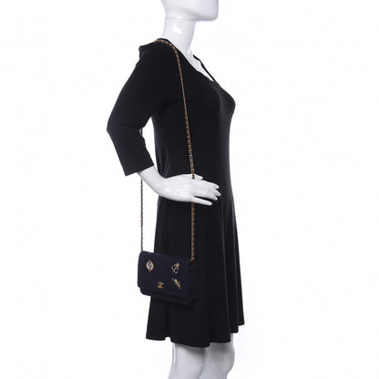 Chanel Felt Quilted Paris-Hamburg Charms Wallet On Chain WOC Dark Navy 2 of 10