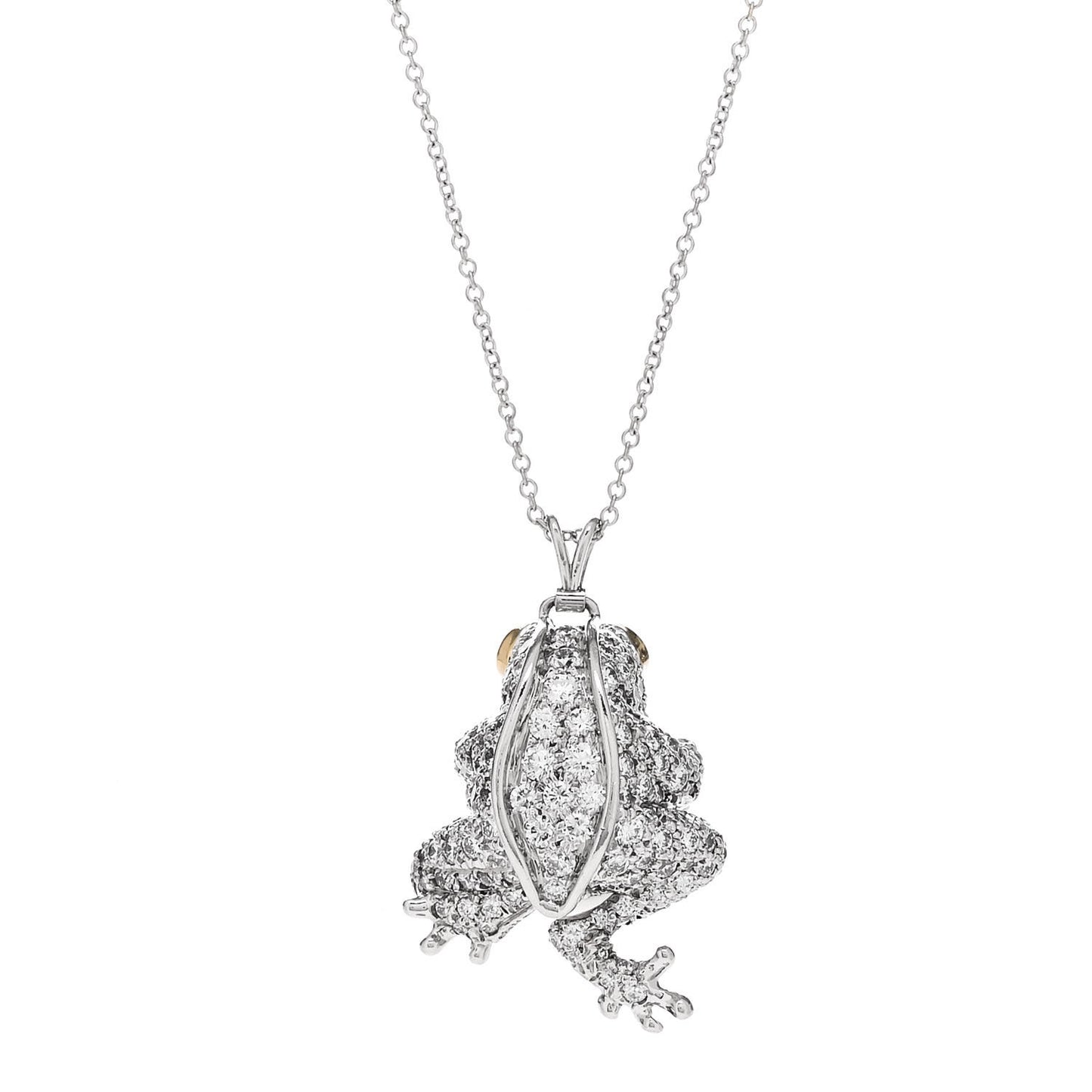 Platinum 18K White Yellow Gold Pearl Diamond Frog Necklace