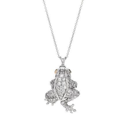 Tiffany Platinum 18K White Yellow Gold Pearl Diamond Frog Necklace 4 of 7