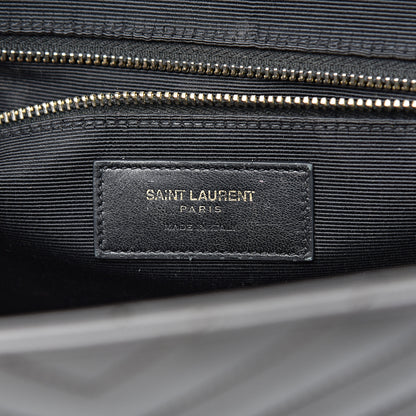 Saint Laurent Grain De Poudre Matelasse Chevron Large Monogram Satchel Earth 7 of 18