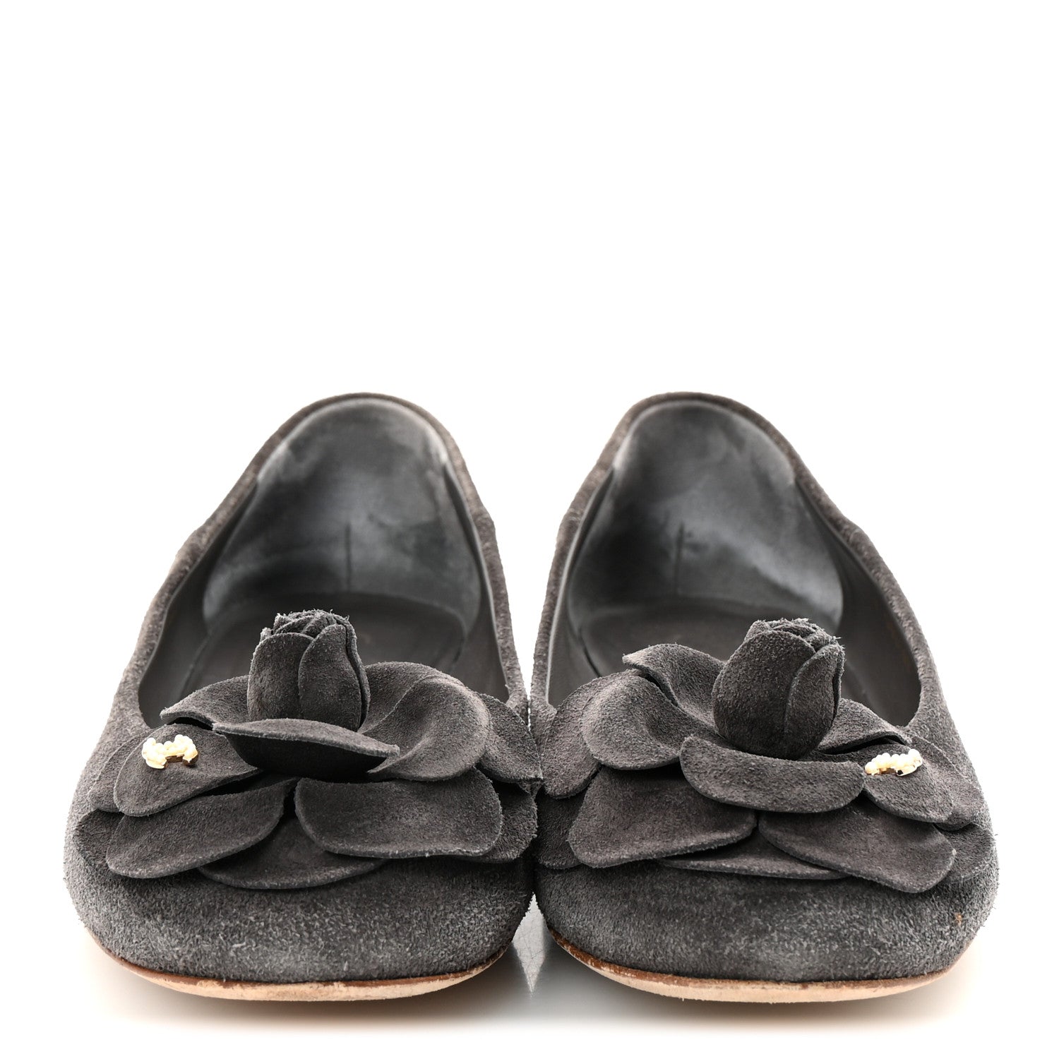 Chanel Suede Camellia CC Ballerina Flats 40 Grey 3 of 9