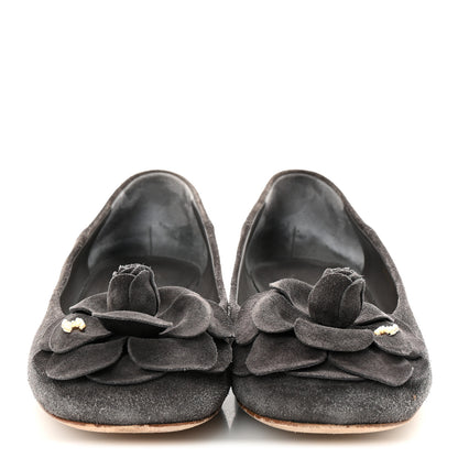 Chanel Suede Camellia CC Ballerina Flats 40 Grey 3 of 9