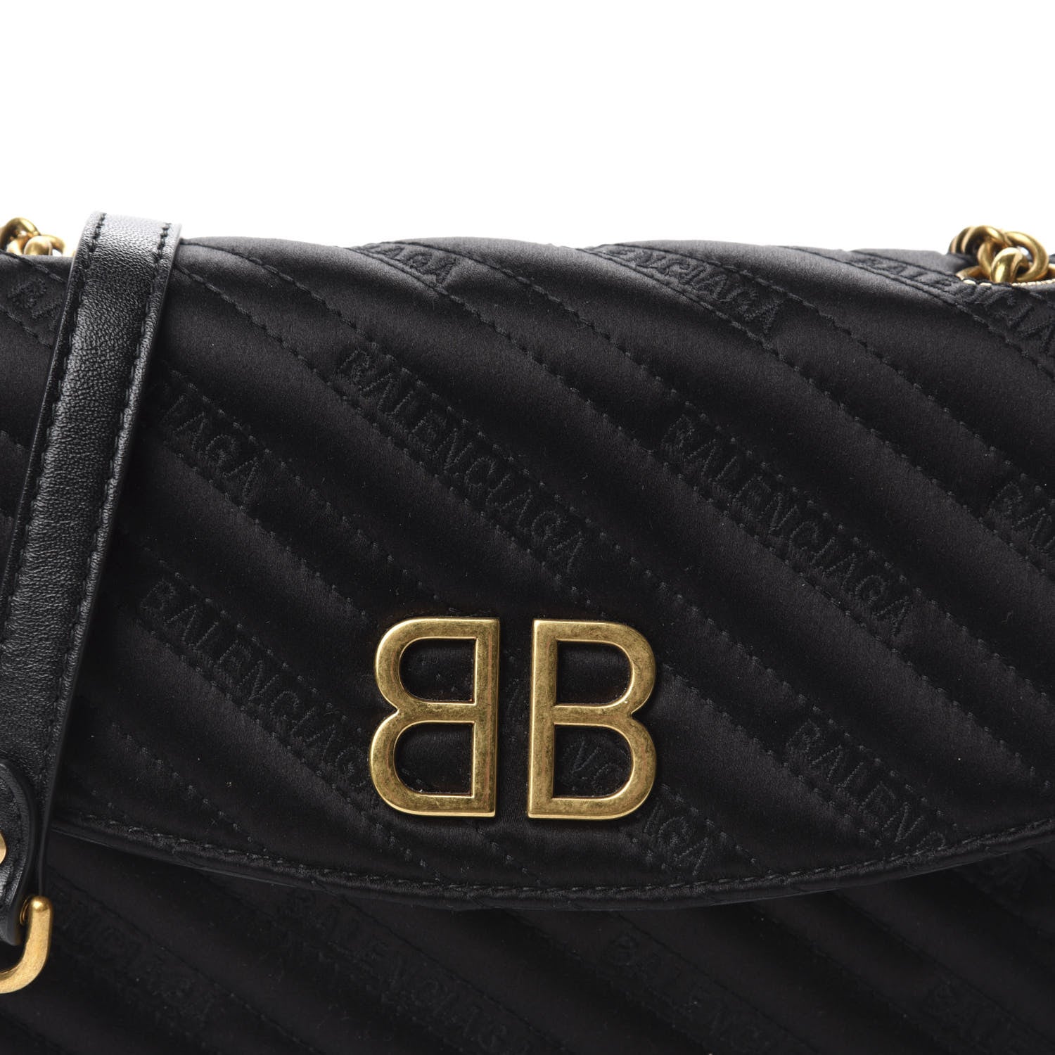 Balenciaga Satin Jacquard Logo Matelasse BB Chain Wallet Black 9 of 9