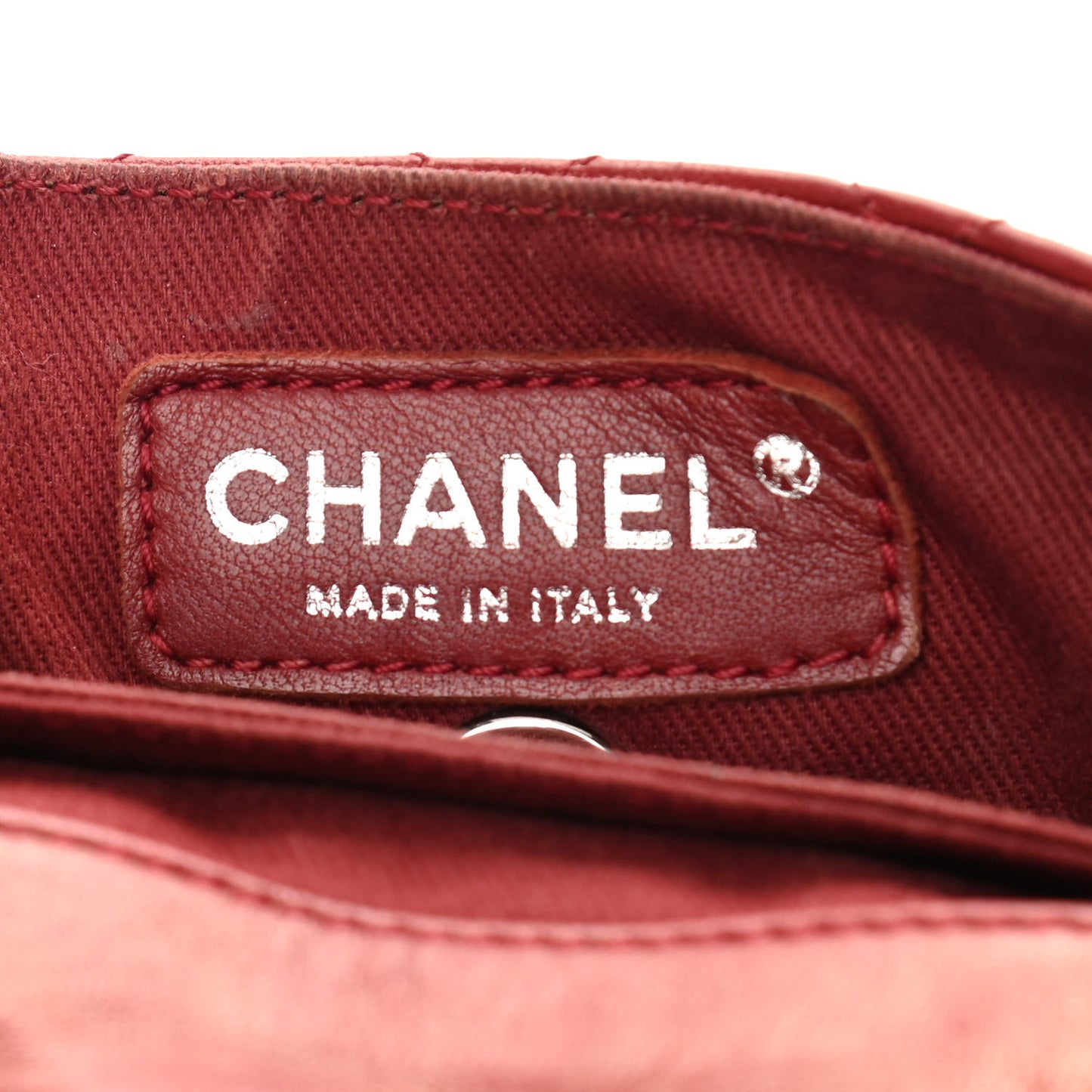 Lambskin Quilted Madison Chain Trim Micro Mini Square Flap Dark Red