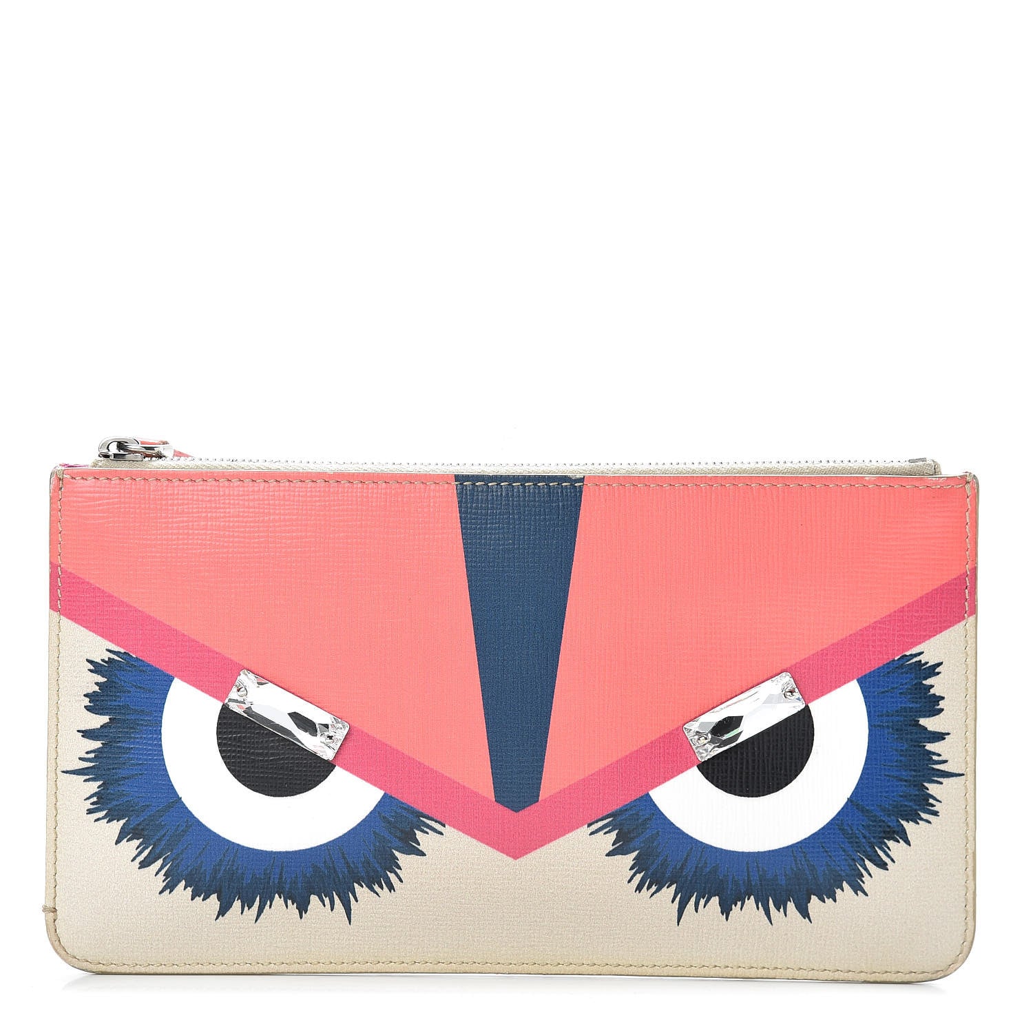Fendi Vitello Elite Crystal Eye Monster Zip Pouch Bellini Multicolor 1 of 12