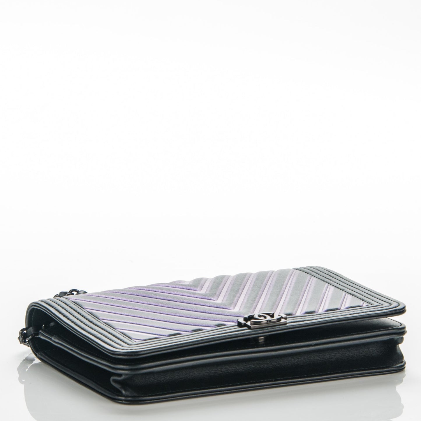 Calfskin Painted Chevron Embossed Boy Wallet On Chain WOC Black