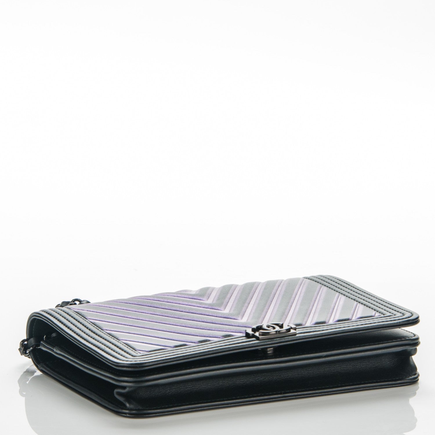 Chanel Calfskin Painted Chevron Embossed Boy Wallet On Chain WOC Black 4 of 9