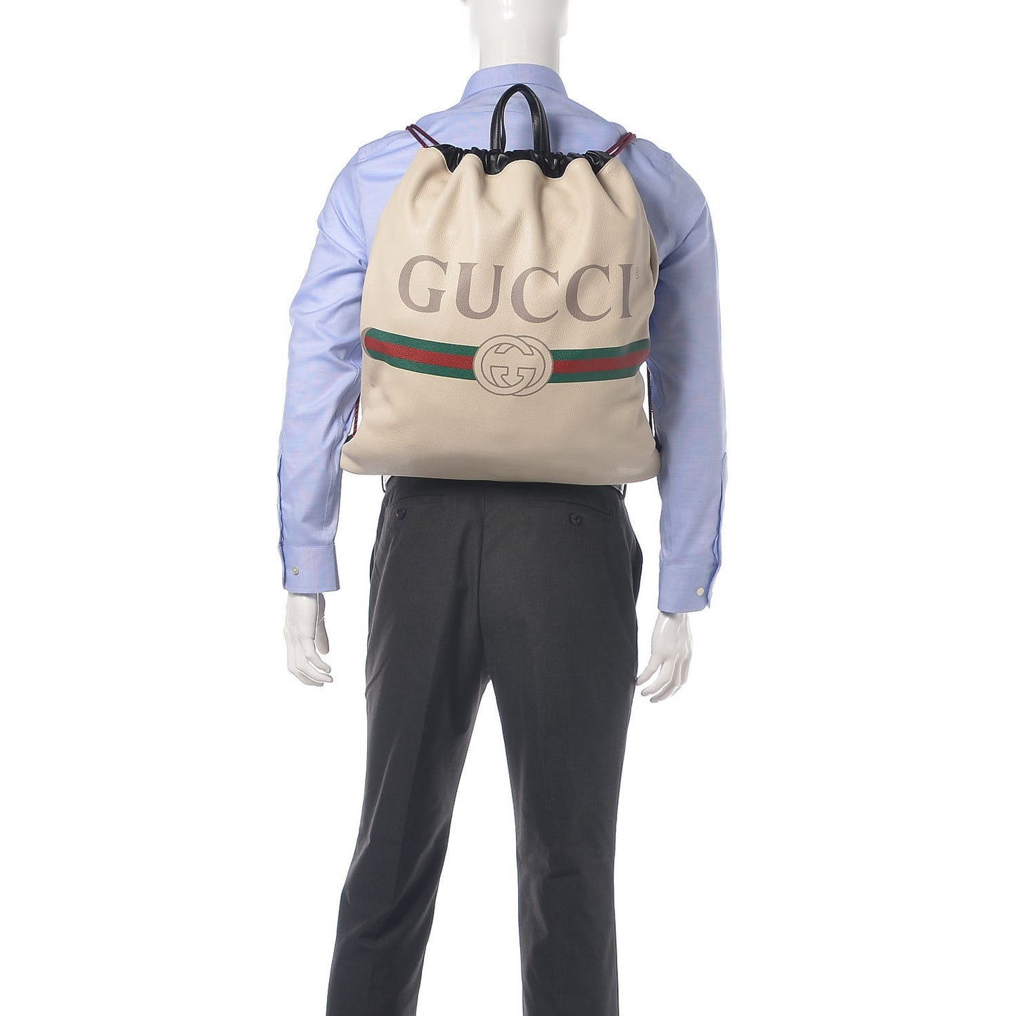 Calfskin Logo Drawstring Backpack Mystic White