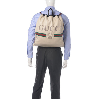 Gucci Calfskin Logo Drawstring Backpack Mystic White 2 of 16