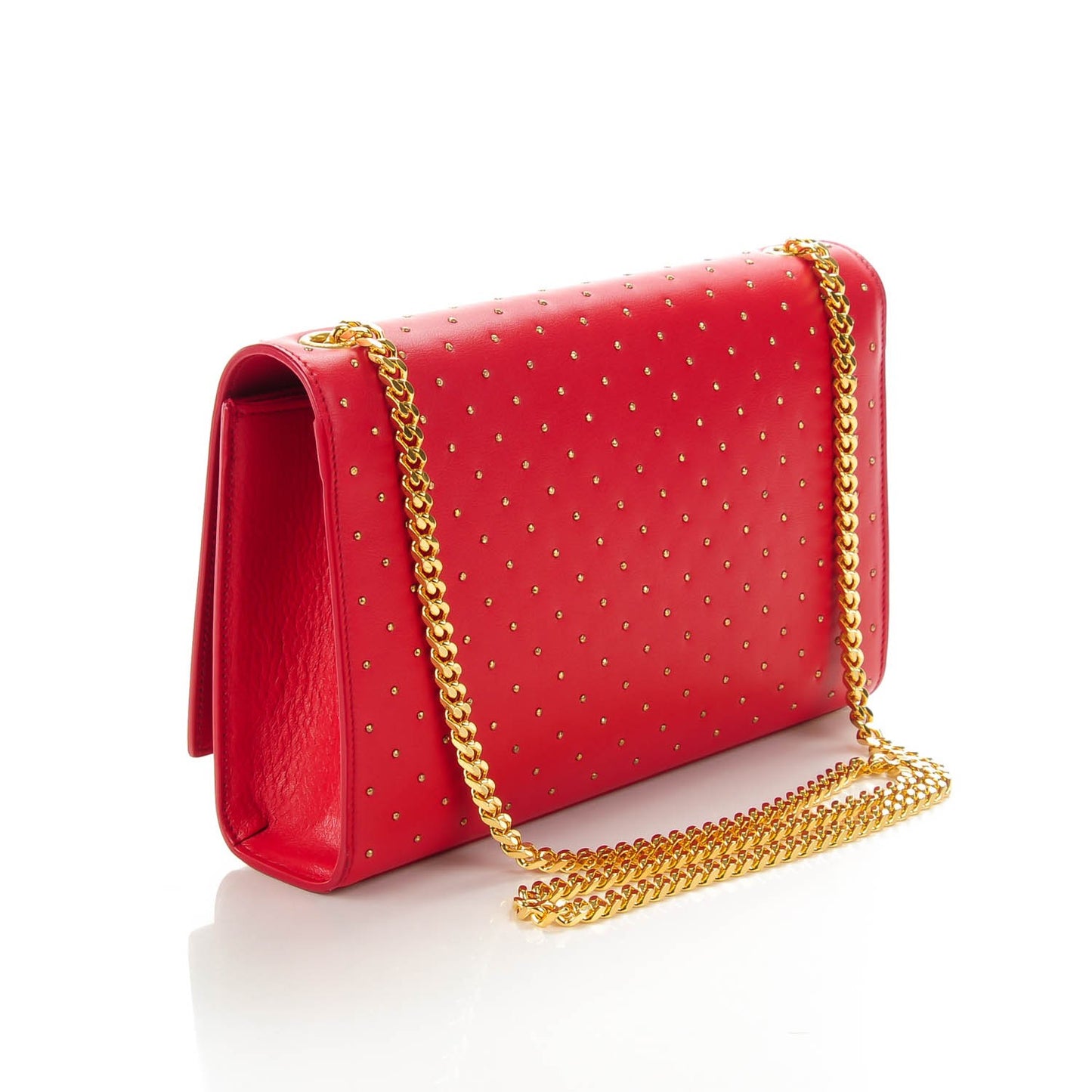 Calfskin Studded Medium Monogram Satchel Red
