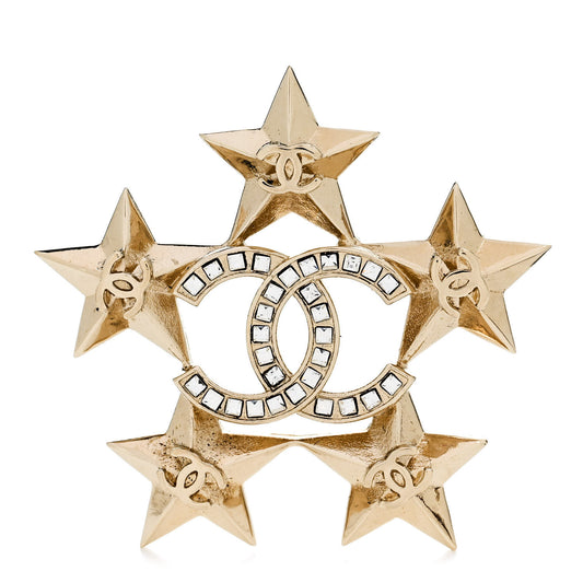 Baguette Crystal CC Star Brooch Gold