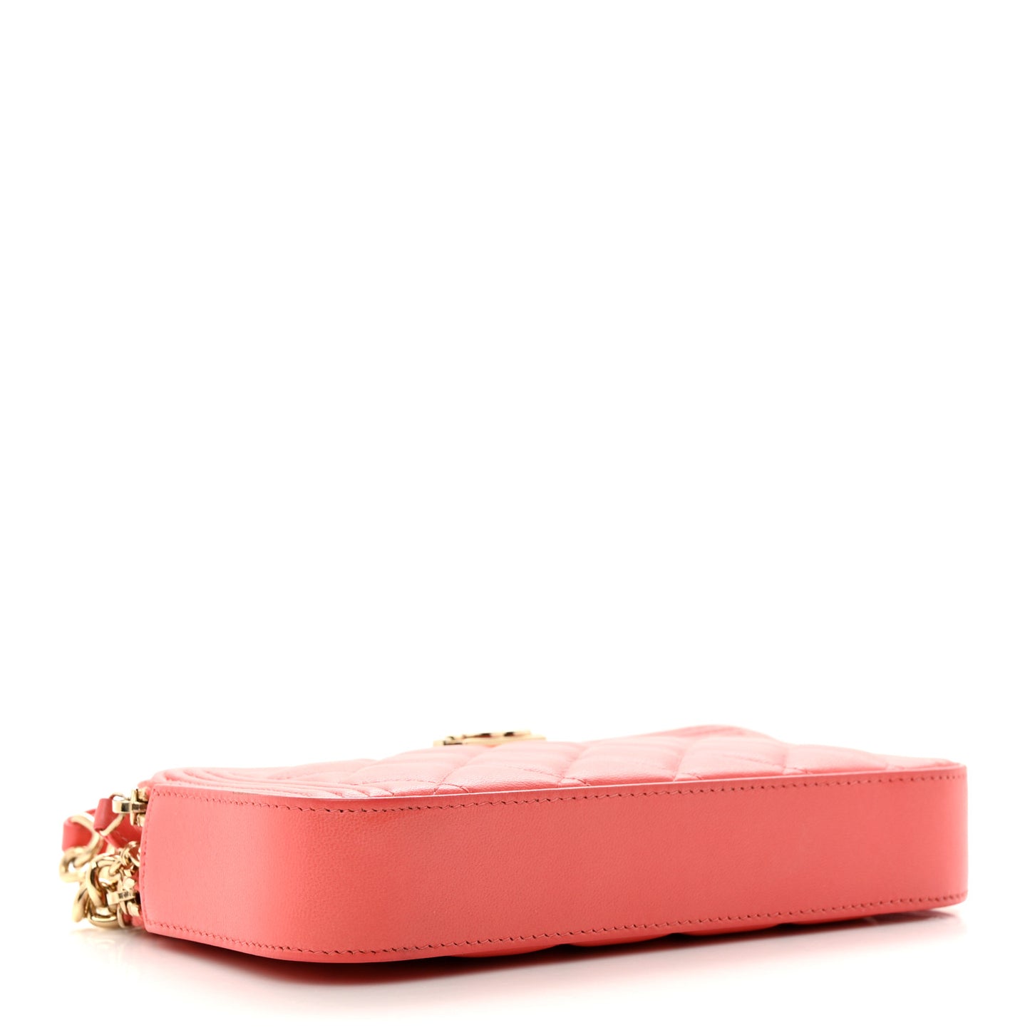 Lambskin Quilted Small Boy Clutch With Chain Coral
