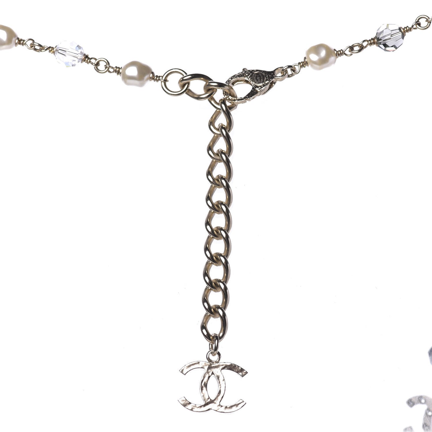 Pearl Beaded Crystal Resin CC Long Necklace Light Gold Multicolor