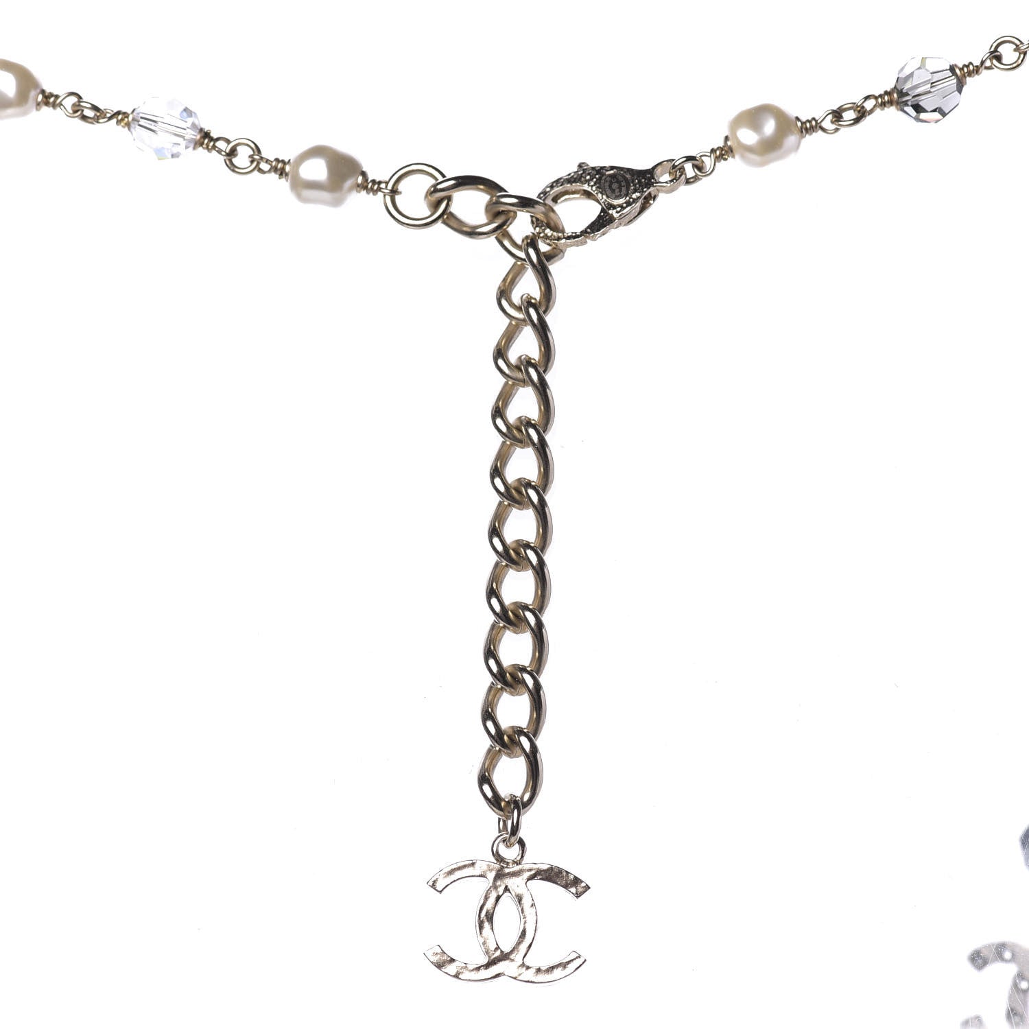 Chanel Pearl Beaded Crystal Resin CC Long Necklace Light Gold Multicolor 8 of 10