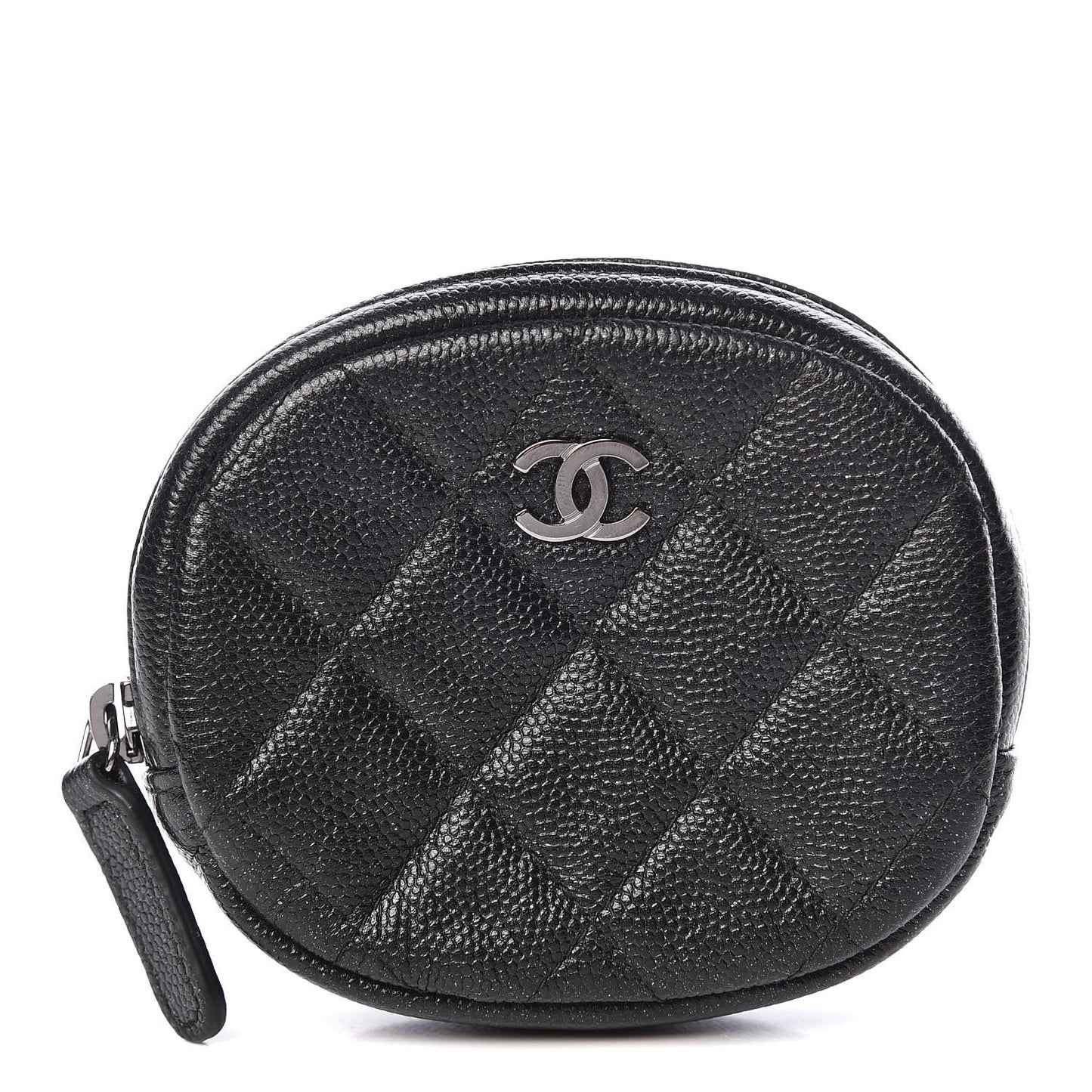 Iridescent Caviar Quilted Zip Around Classic Coin Purse Black
