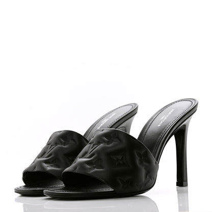 Louis Vuitton Lambskin Embossed Monogram Revival High Heel Mules 38 Black 3 of 9