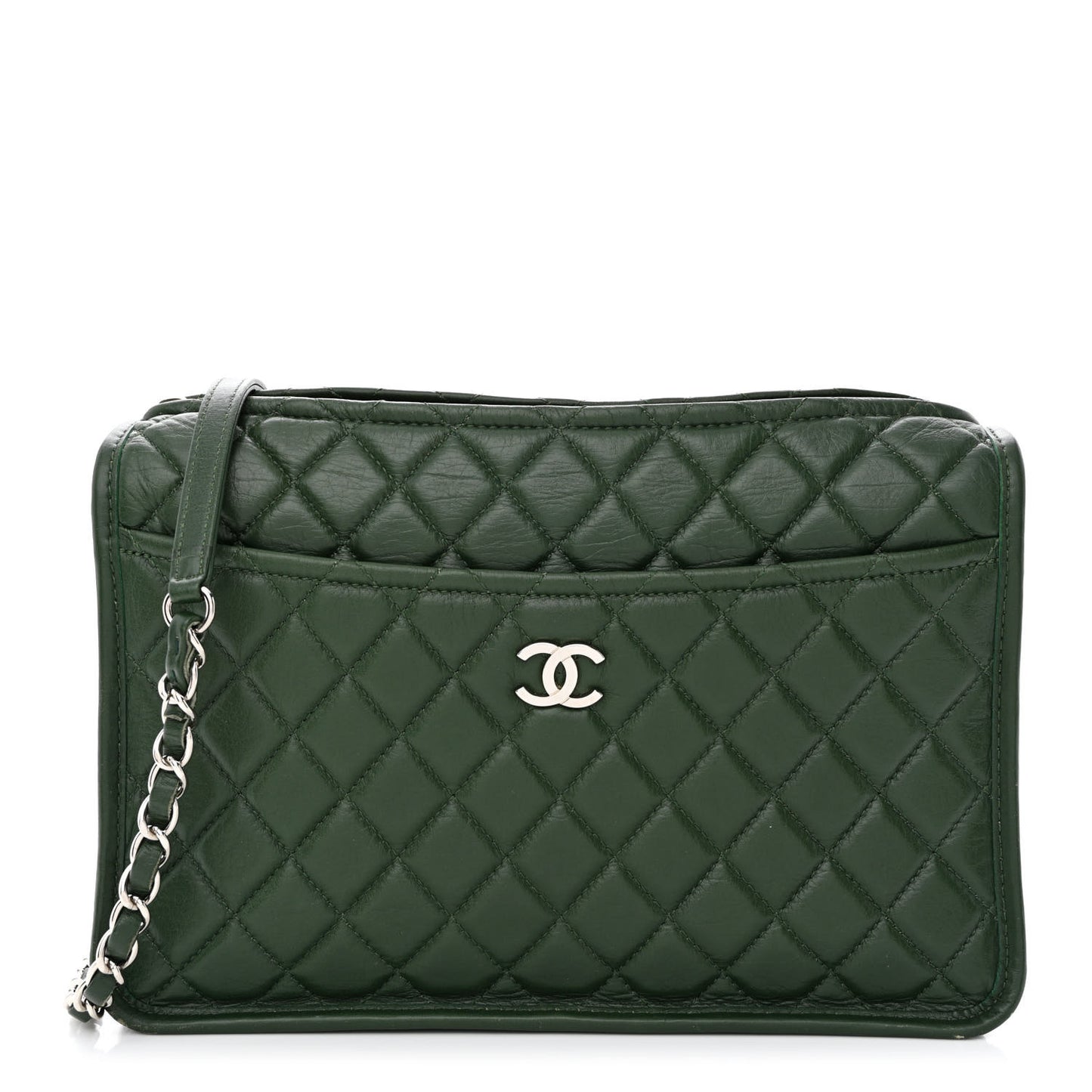 Aged Calfskin Quilted Large Working Vibe Camera Case Khaki