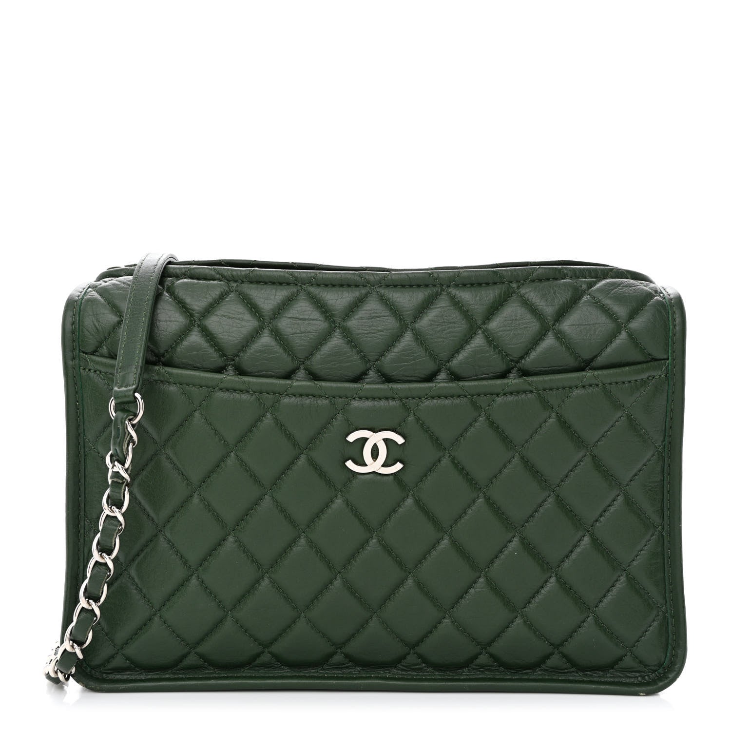 Chanel Aged Calfskin Quilted Large Working Vibe Camera Case Khaki 1 of 13