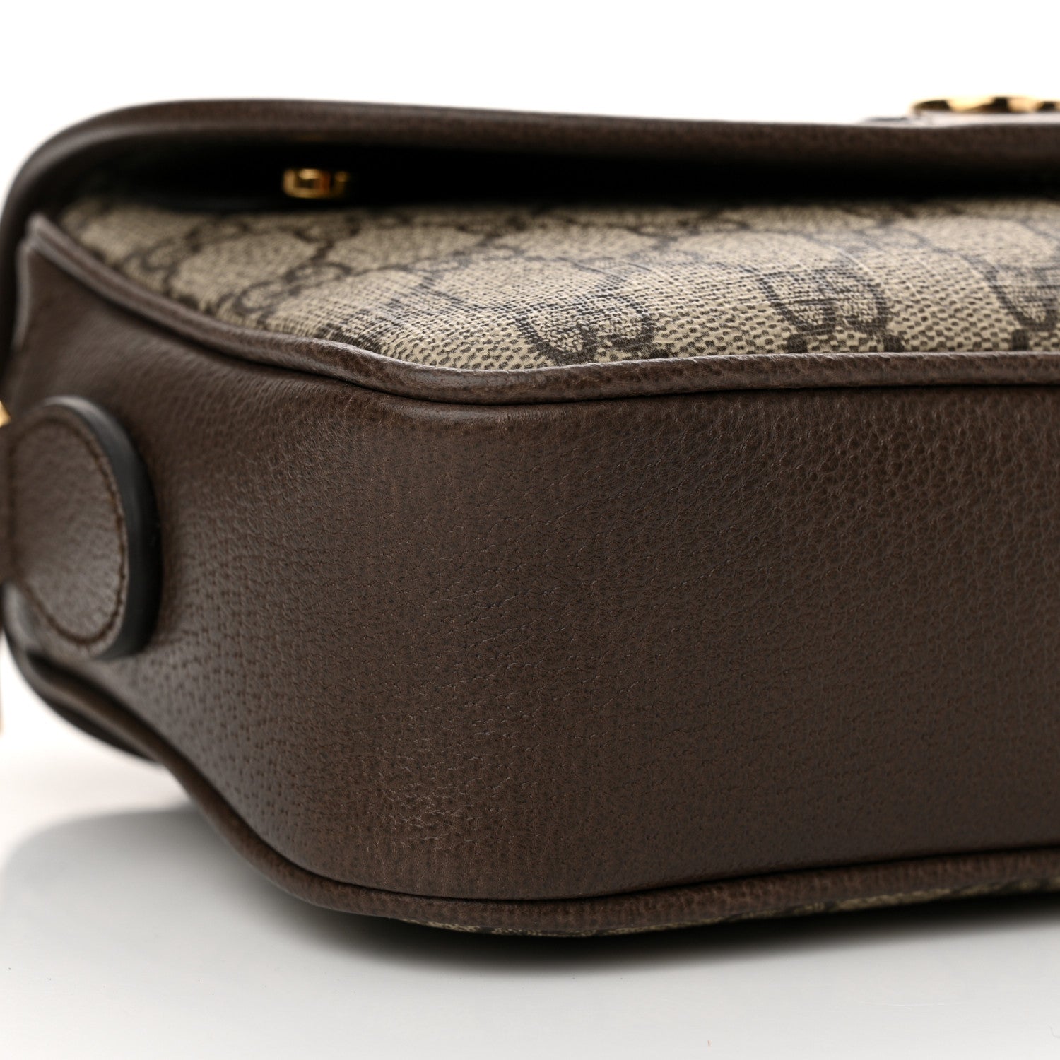 Gucci GG Supreme Monogram Textured Dollar Calfskin Web Studded Mini Ophidia Flap Shoulder Bag  Beige Ebony New Acero 8 of 9