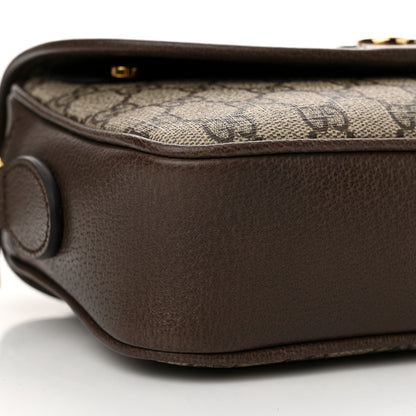 Gucci GG Supreme Monogram Textured Dollar Calfskin Web Studded Mini Ophidia Flap Shoulder Bag  Beige Ebony New Acero 8 of 9