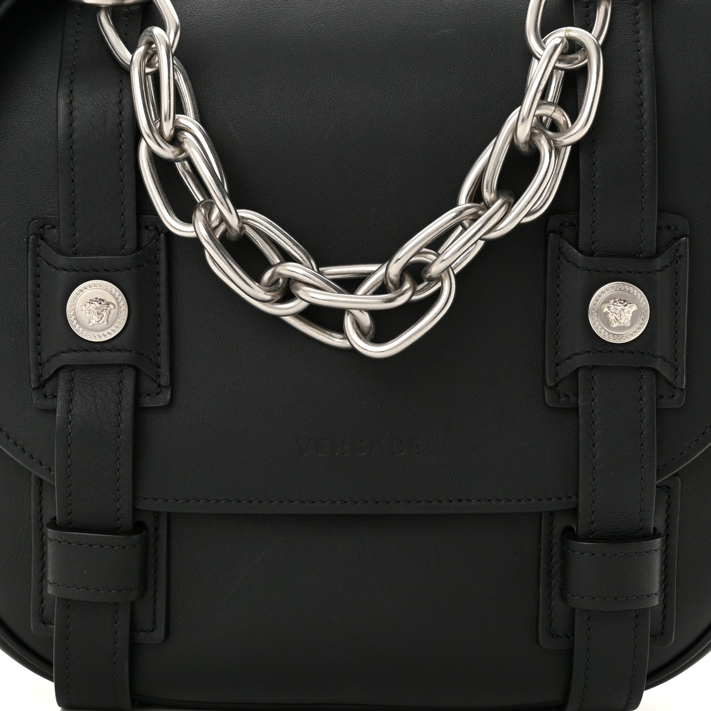 Calfskin Small Biker Chain Satchel Black