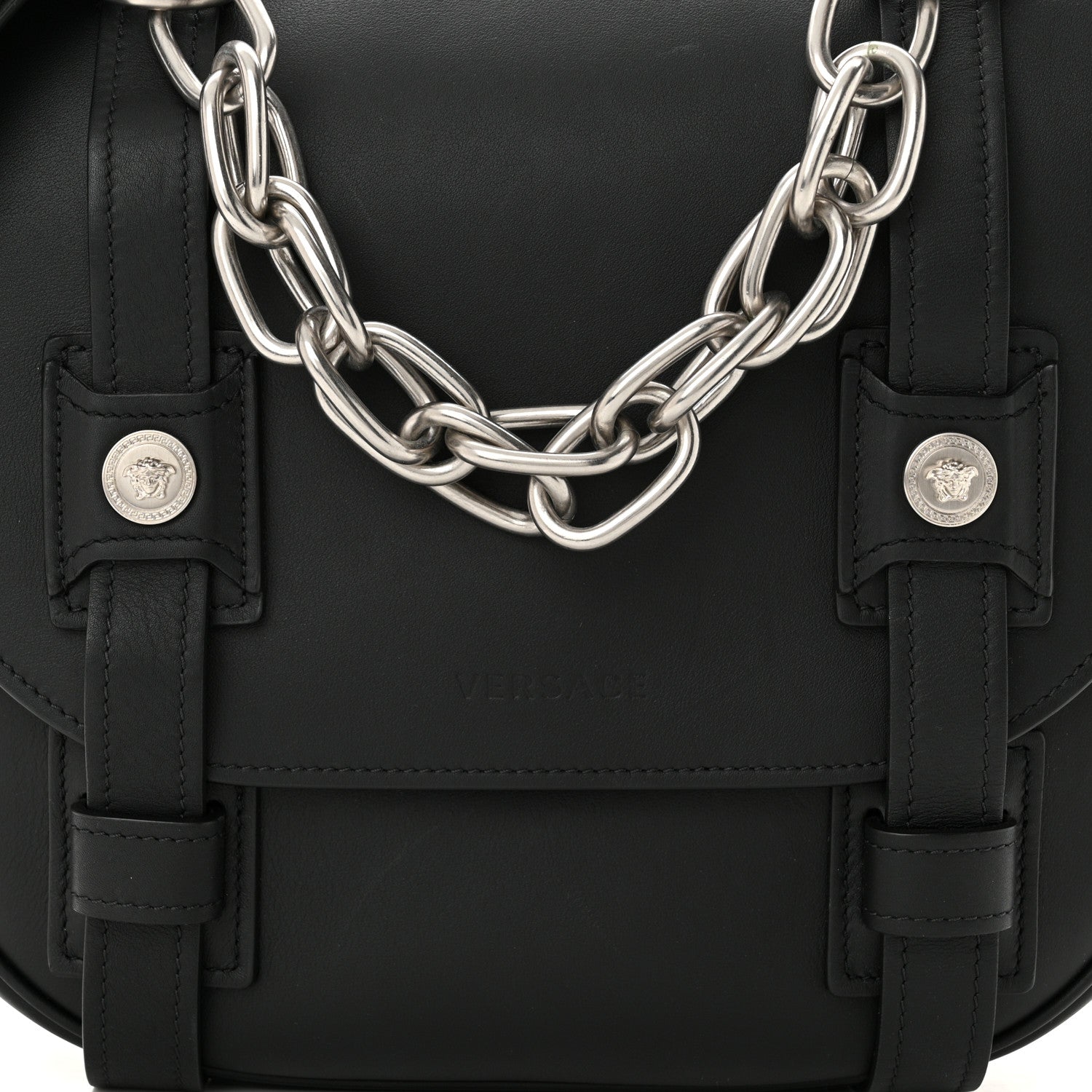 Versace Calfskin Small Biker Chain Satchel Black 7 of 9