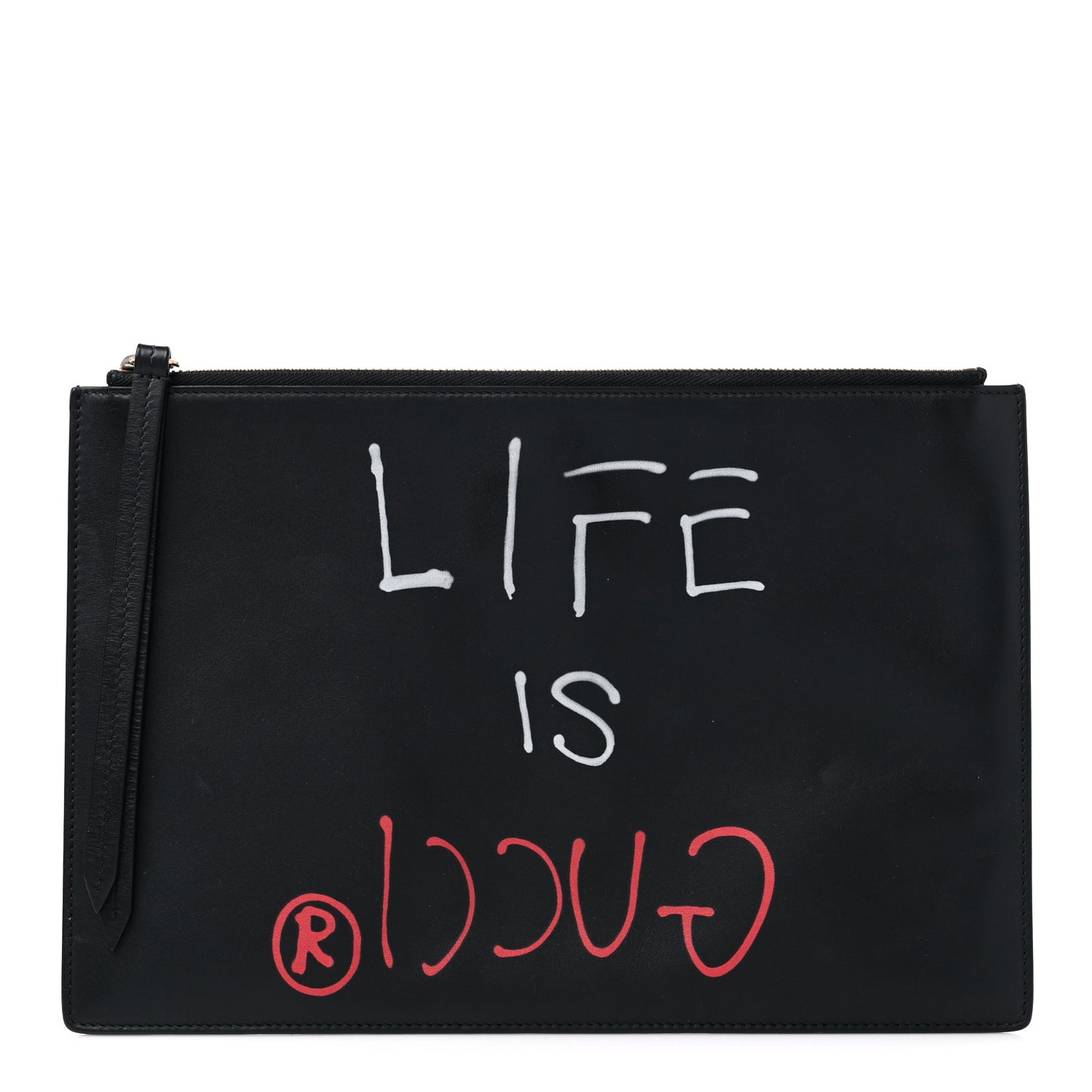 Calfskin GucciGhost Life is Gucci Zip Pouch Black