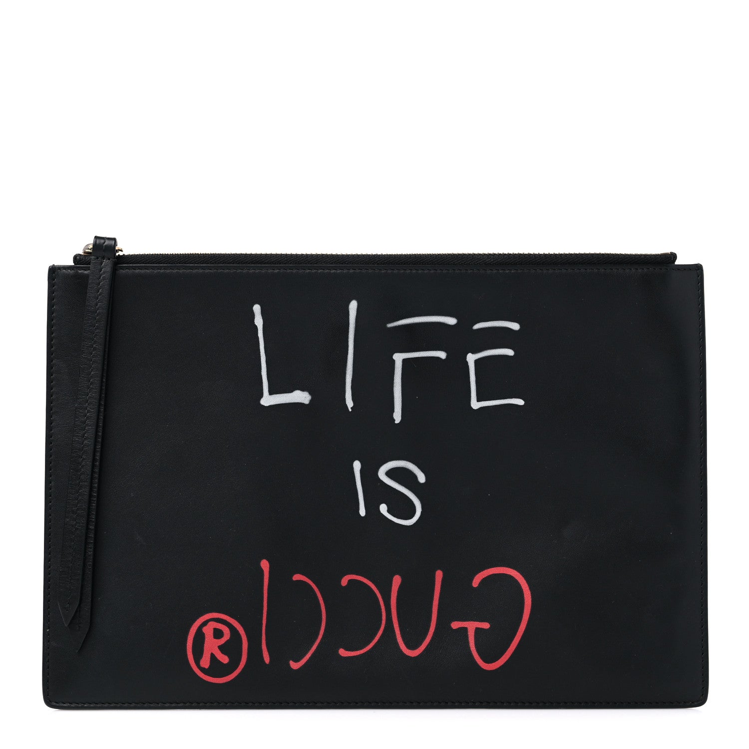 Gucci Calfskin GucciGhost Life is Gucci Zip Pouch Black 1 of 15
