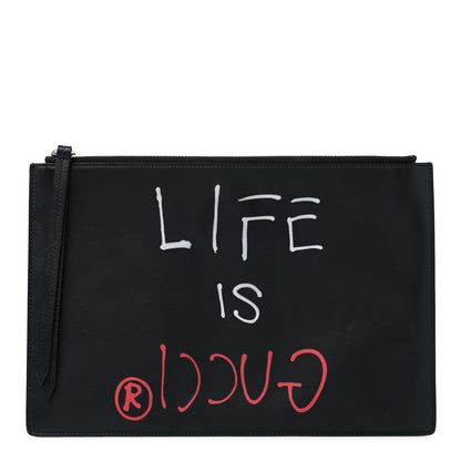 Gucci Calfskin GucciGhost Life is Gucci Zip Pouch Black 1 of 15