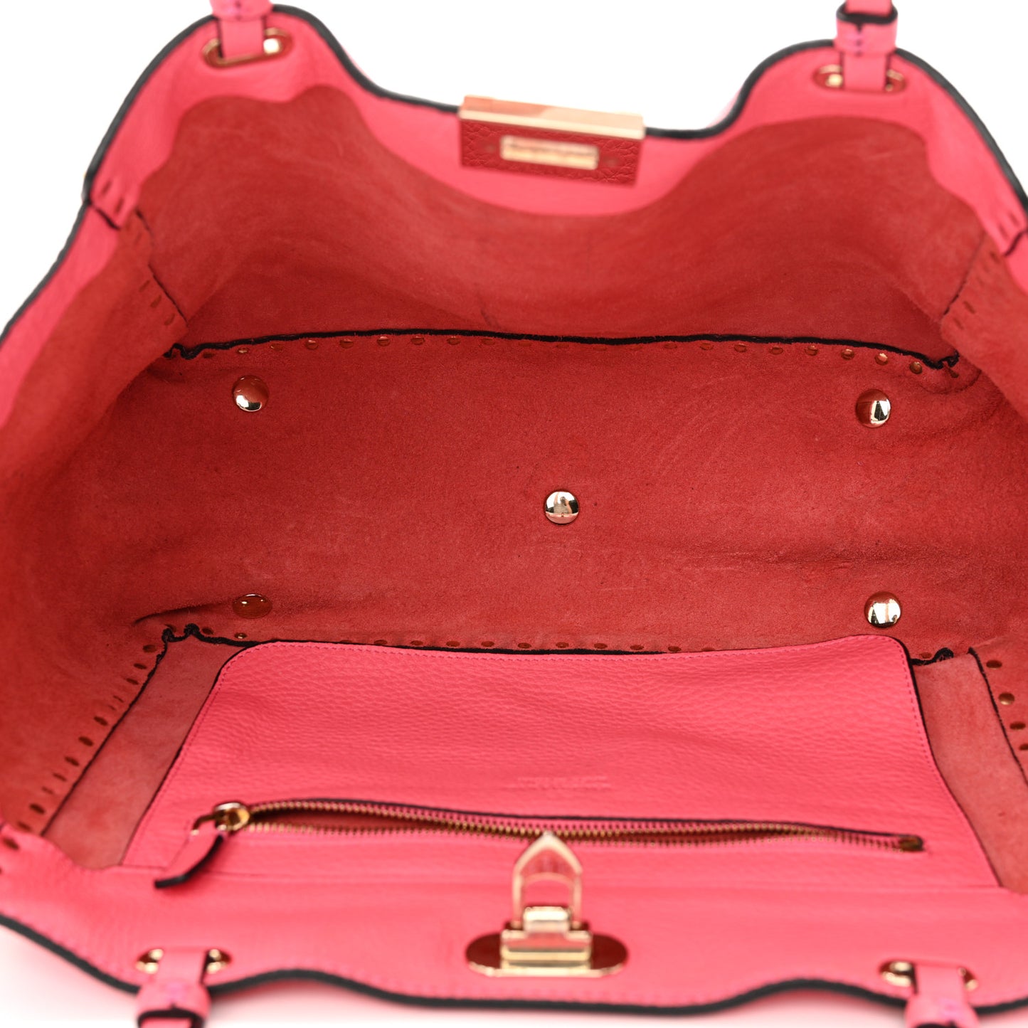 Pebbled Calfskin Medium Rockstud Tote Fuxia Fluo