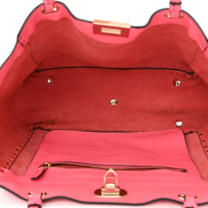 Valentino Garavani Pebbled Calfskin Medium Rockstud Tote Fuxia Fluo 5 of 12
