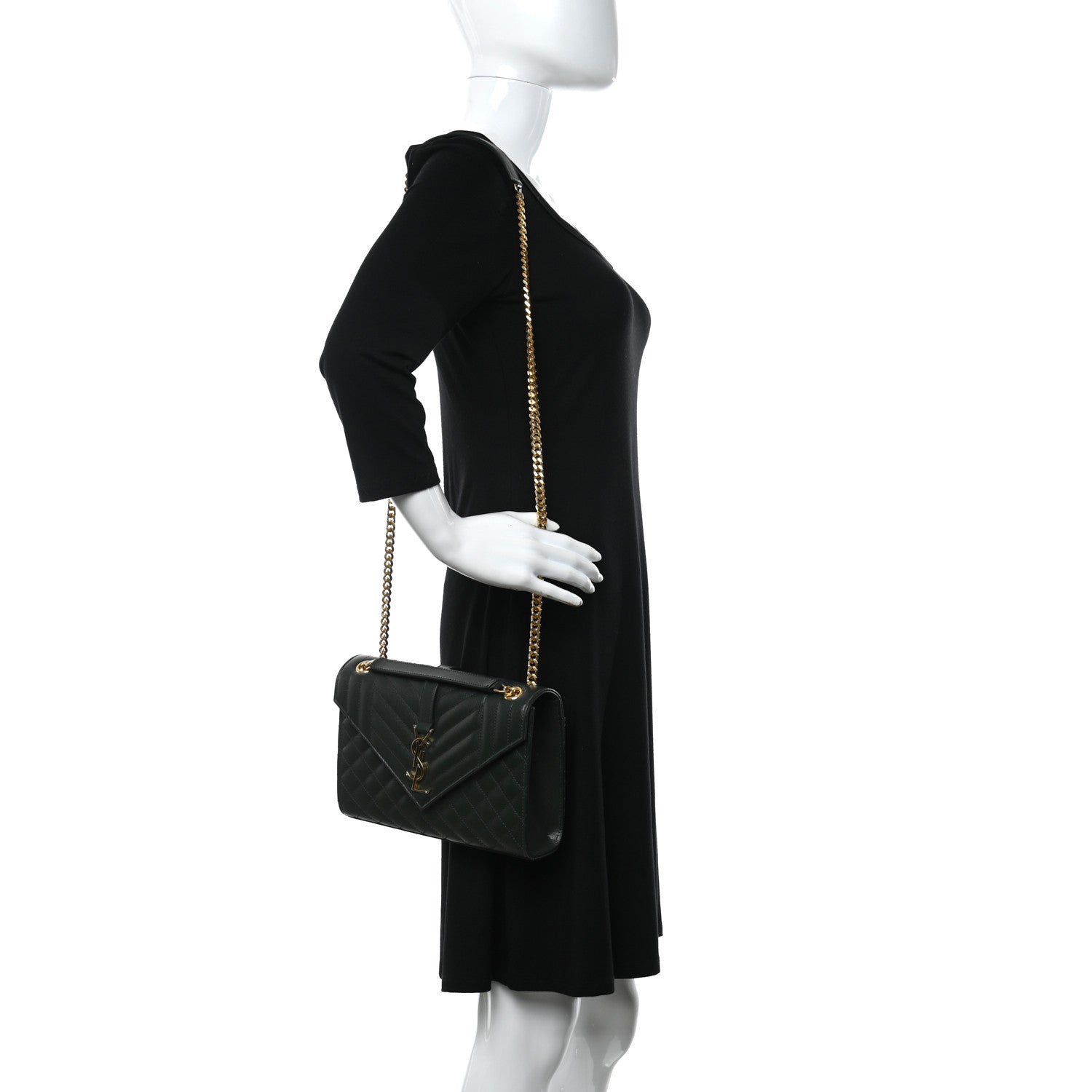 Saint Laurent Grain De Poudre Textured Mixed Matelasse Medium Triquilt Monogram Satchel Vert Fonce 2 of 9
