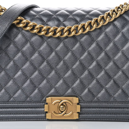 Chanel Metallic Calfskin Quilted New Medium Boy Flap Dark Grey 8 of 12