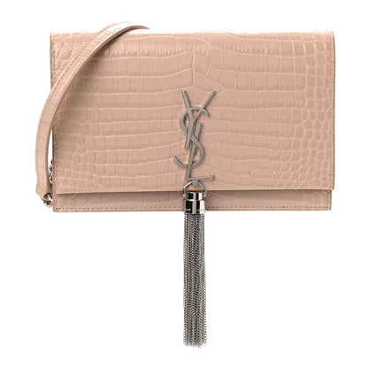 Saint Laurent Calfskin Crocodile Embossed Kate Monogram Tassel Chain Wallet Powder Pink 1 of 10