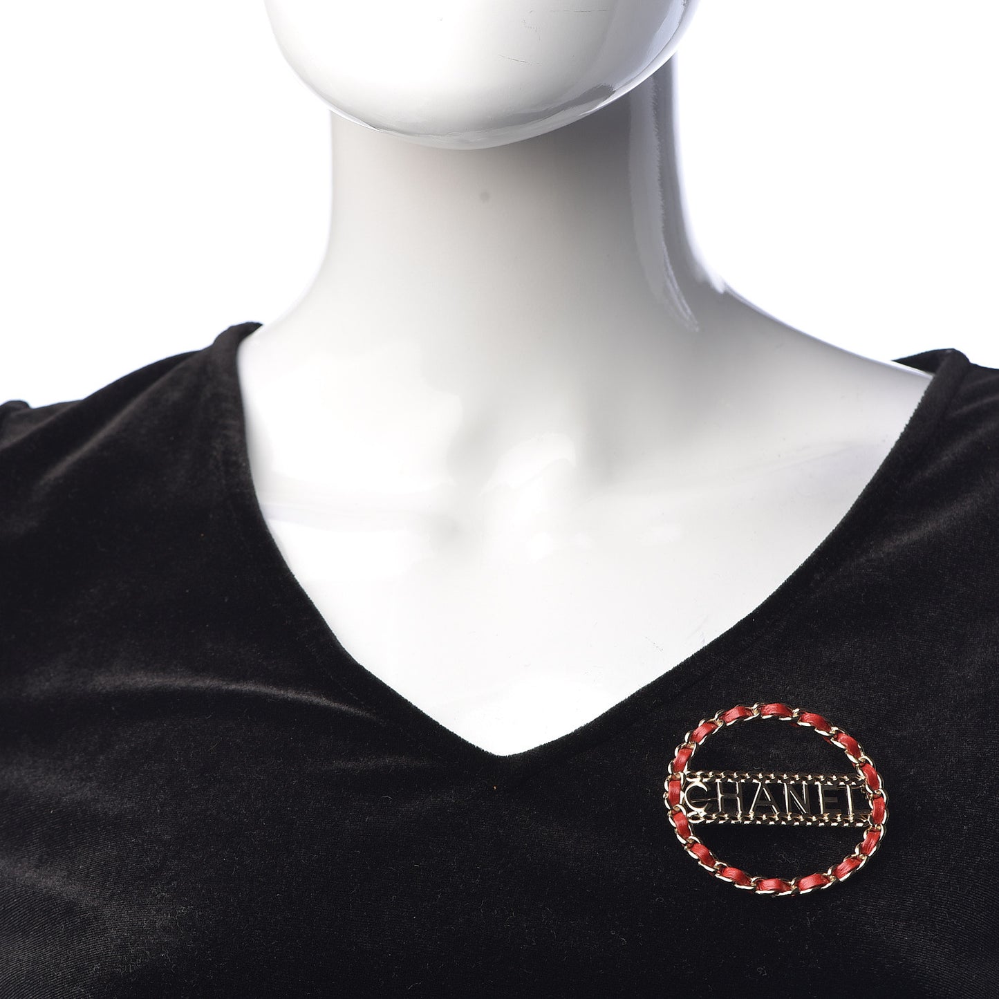 Lambskin Chain Logo Brooch Red Gold