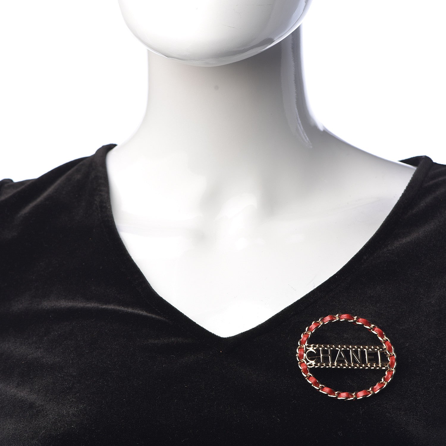 Chanel Lambskin Chain Logo Brooch Red Gold 2 of 5