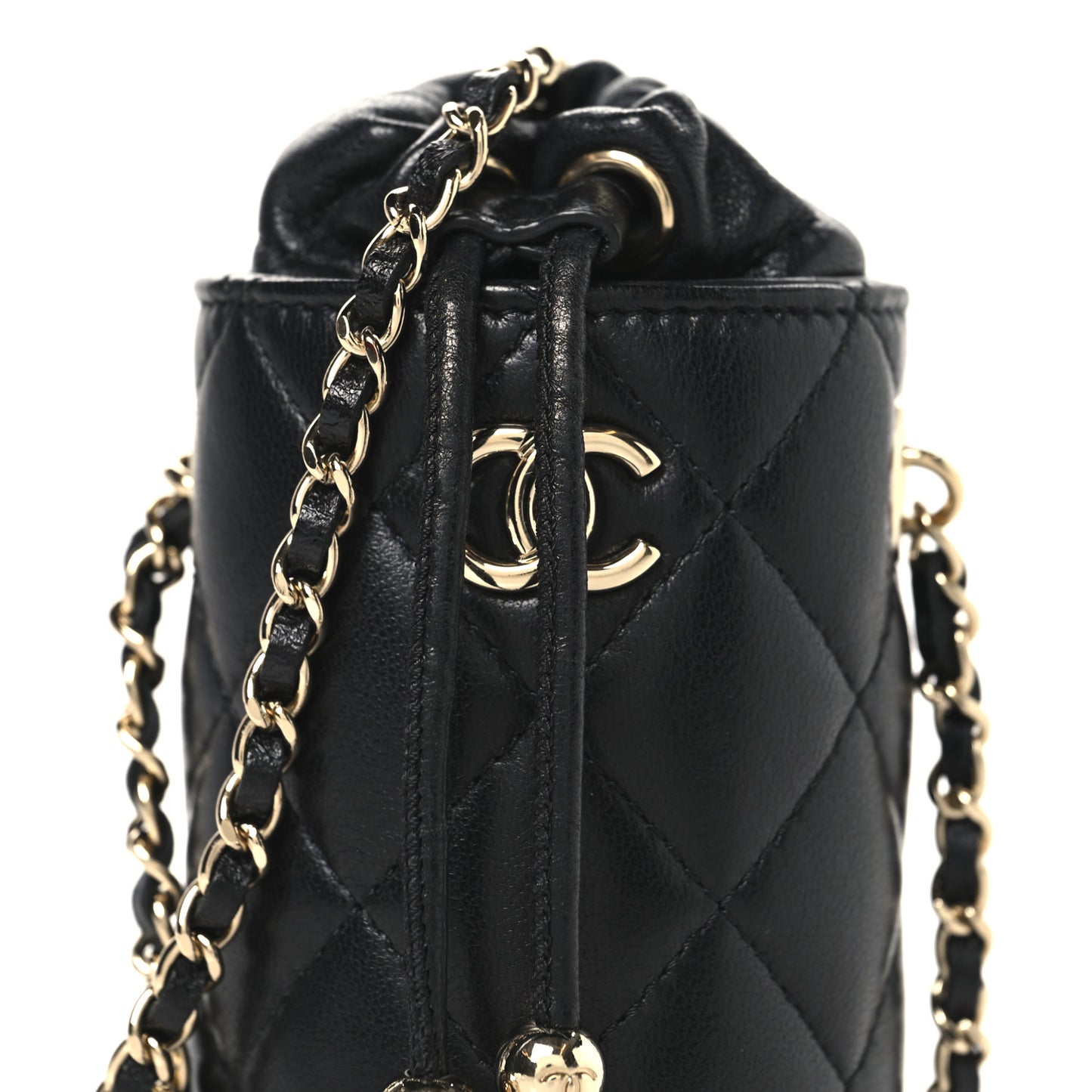 Lambskin Quilted Mini Bucket Bag With Chain Black