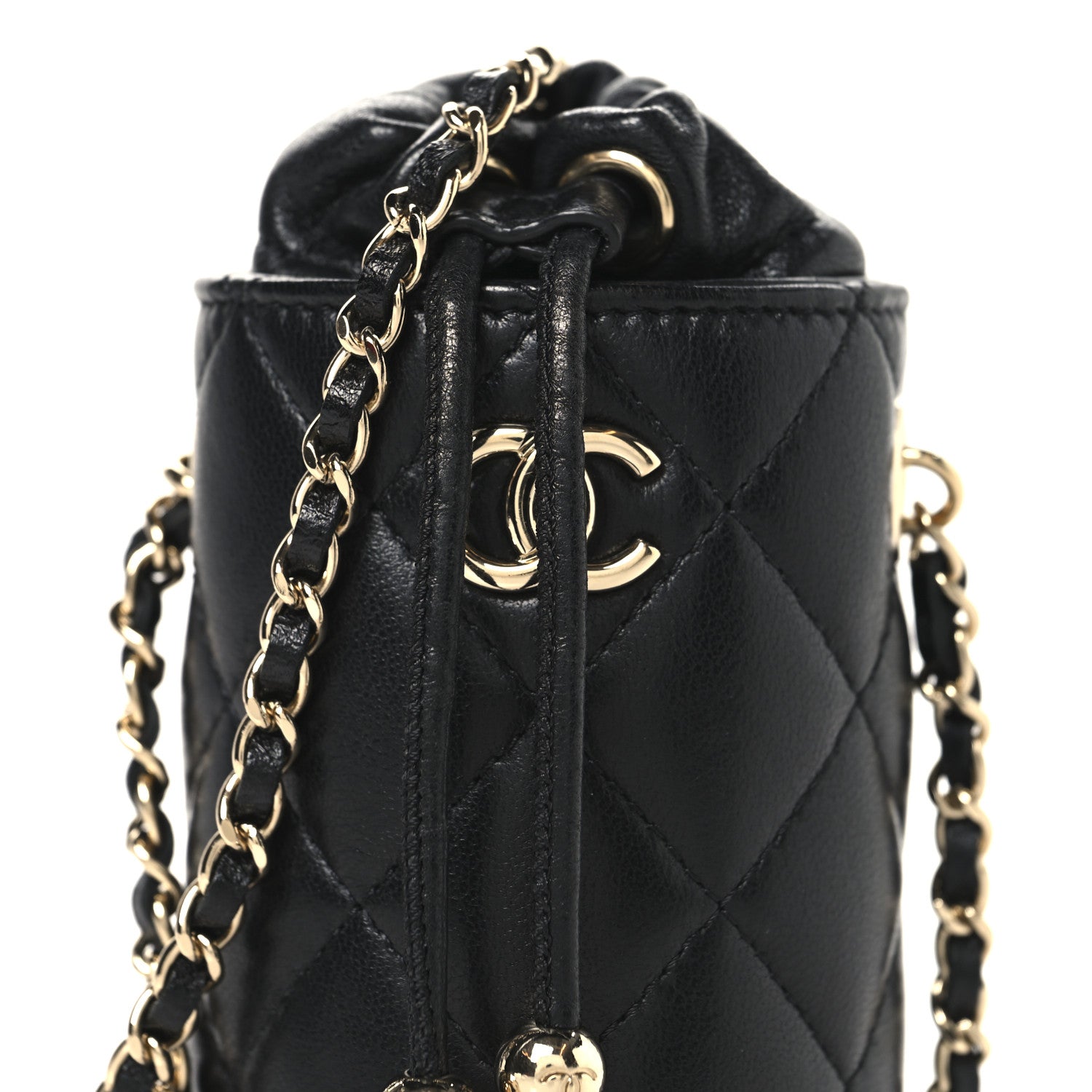 Chanel Lambskin Quilted Mini Bucket Bag With Chain Black 6 of 8