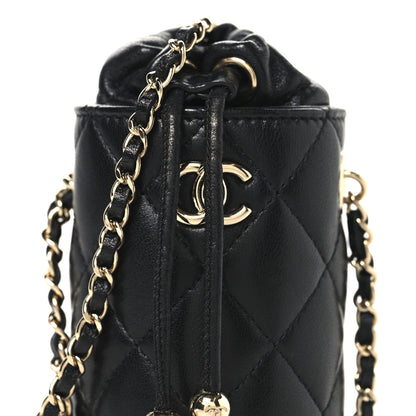 Chanel Lambskin Quilted Mini Bucket Bag With Chain Black 6 of 8
