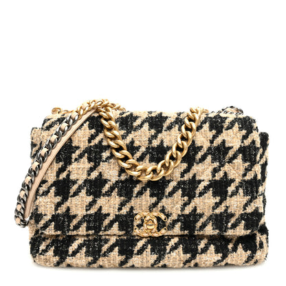 Chanel Tweed Maxi Chanel 19 Flap Beige Black 1 of 10