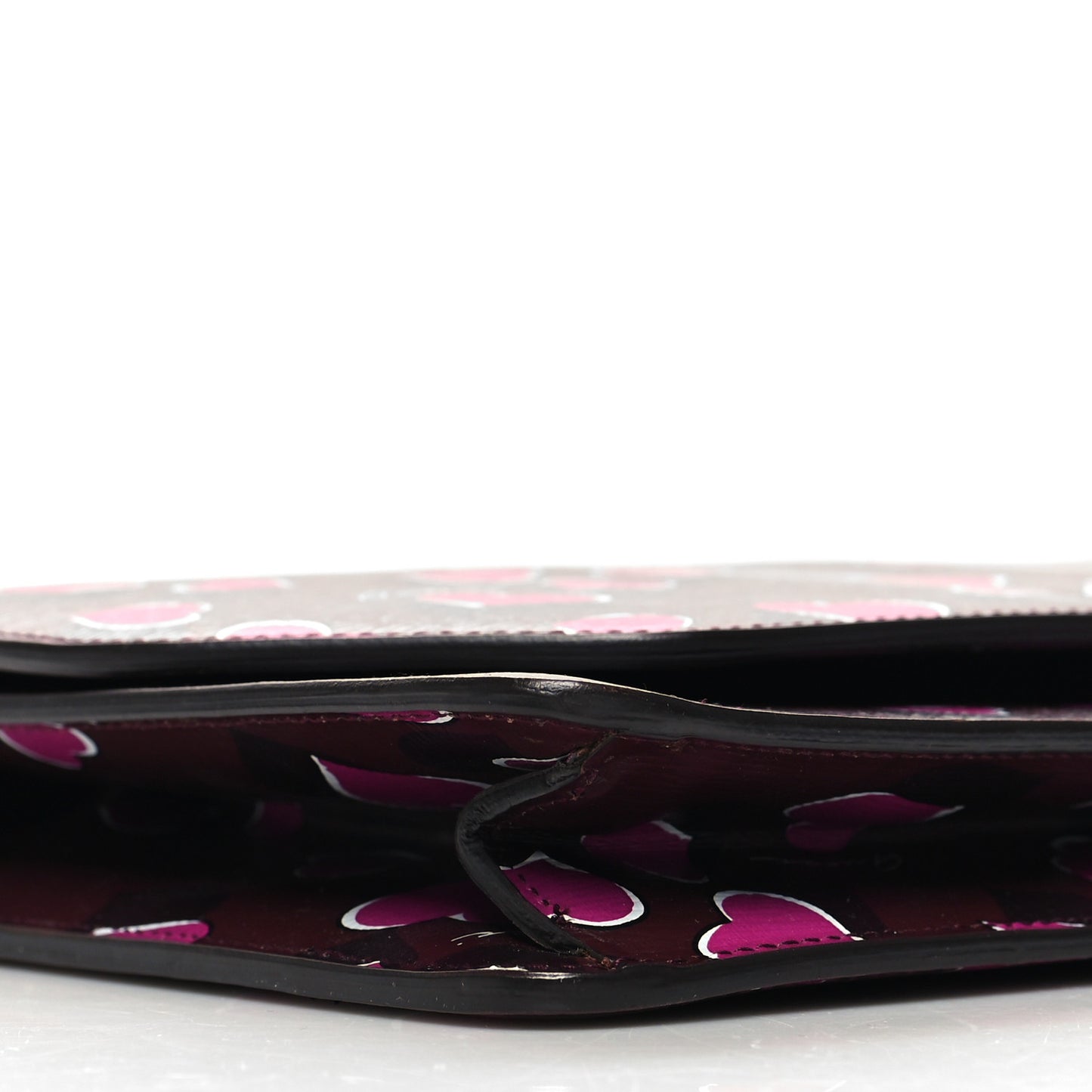 Textured Calfskin Heartbeat Print Clutch New Wine