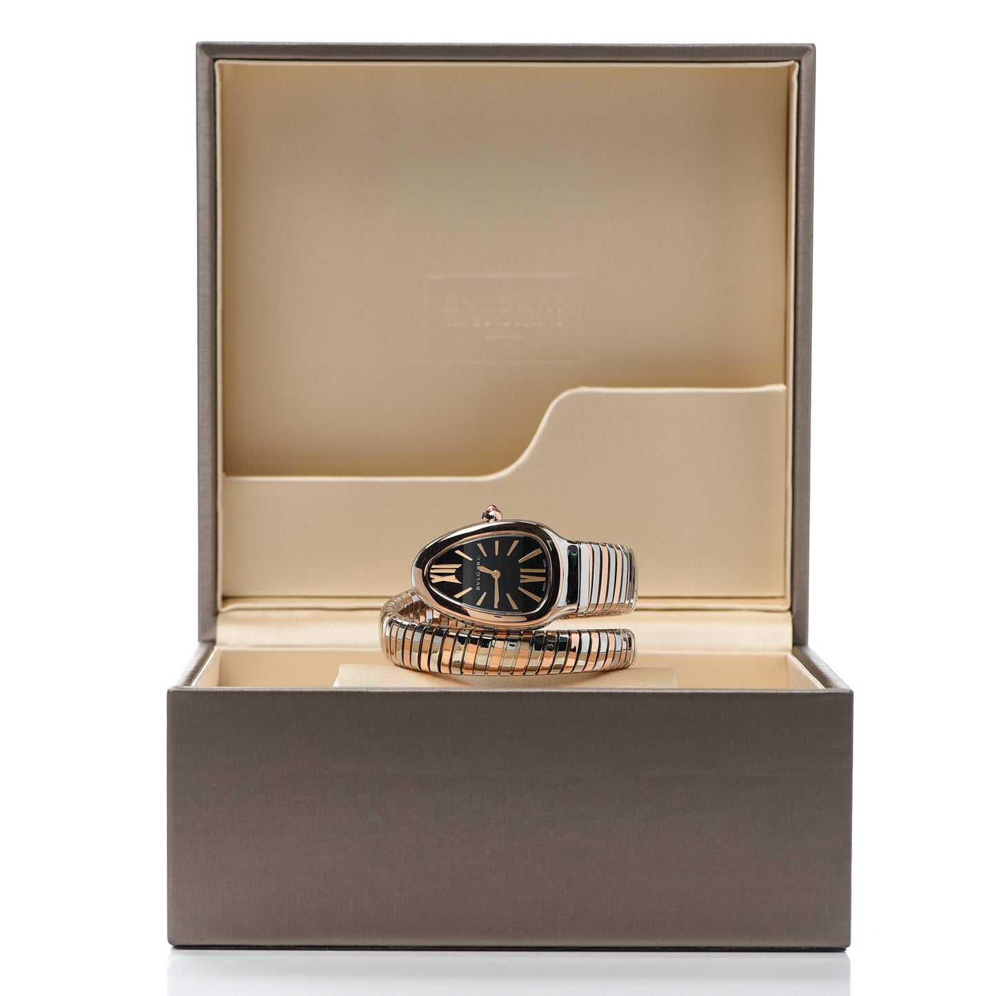Stainless Steel 18K Rose Gold 35mm Serpenti Tubogas Quartz Watch Black